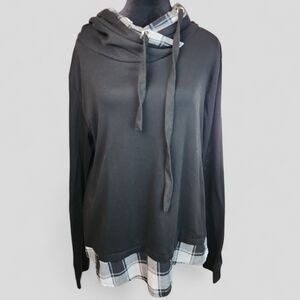 DJT | Classic Black Buffalo Plaid Trim Women's Dark Academia Preppy Hoodie | XXL